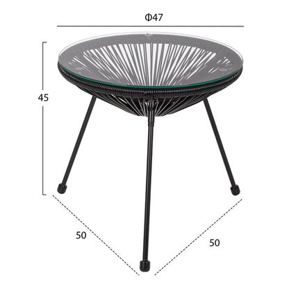 Outdoor Lounge Set Hm11871 3pcs Metal & Rattan In Black Color