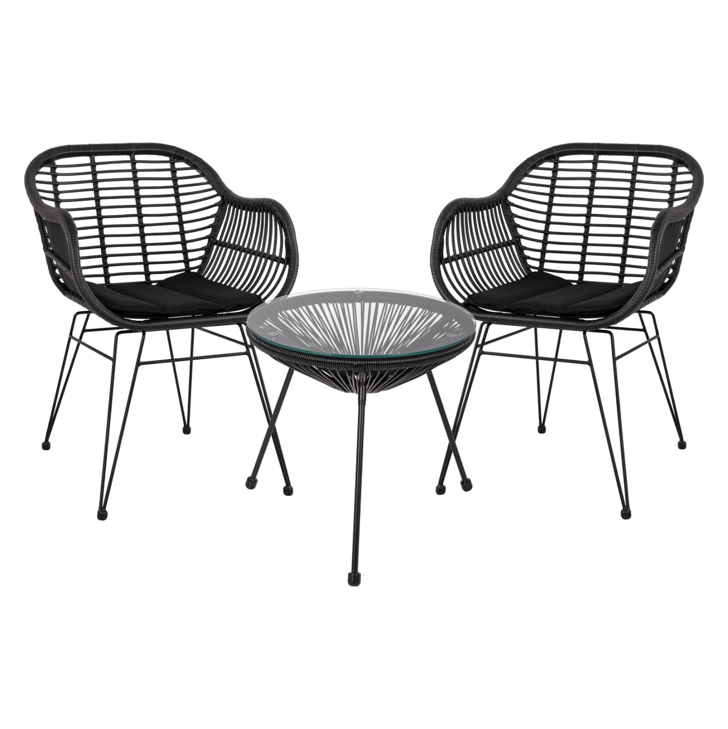 Outdoor Lounge Set Hm11871 3pcs Metal & Rattan In Black Color