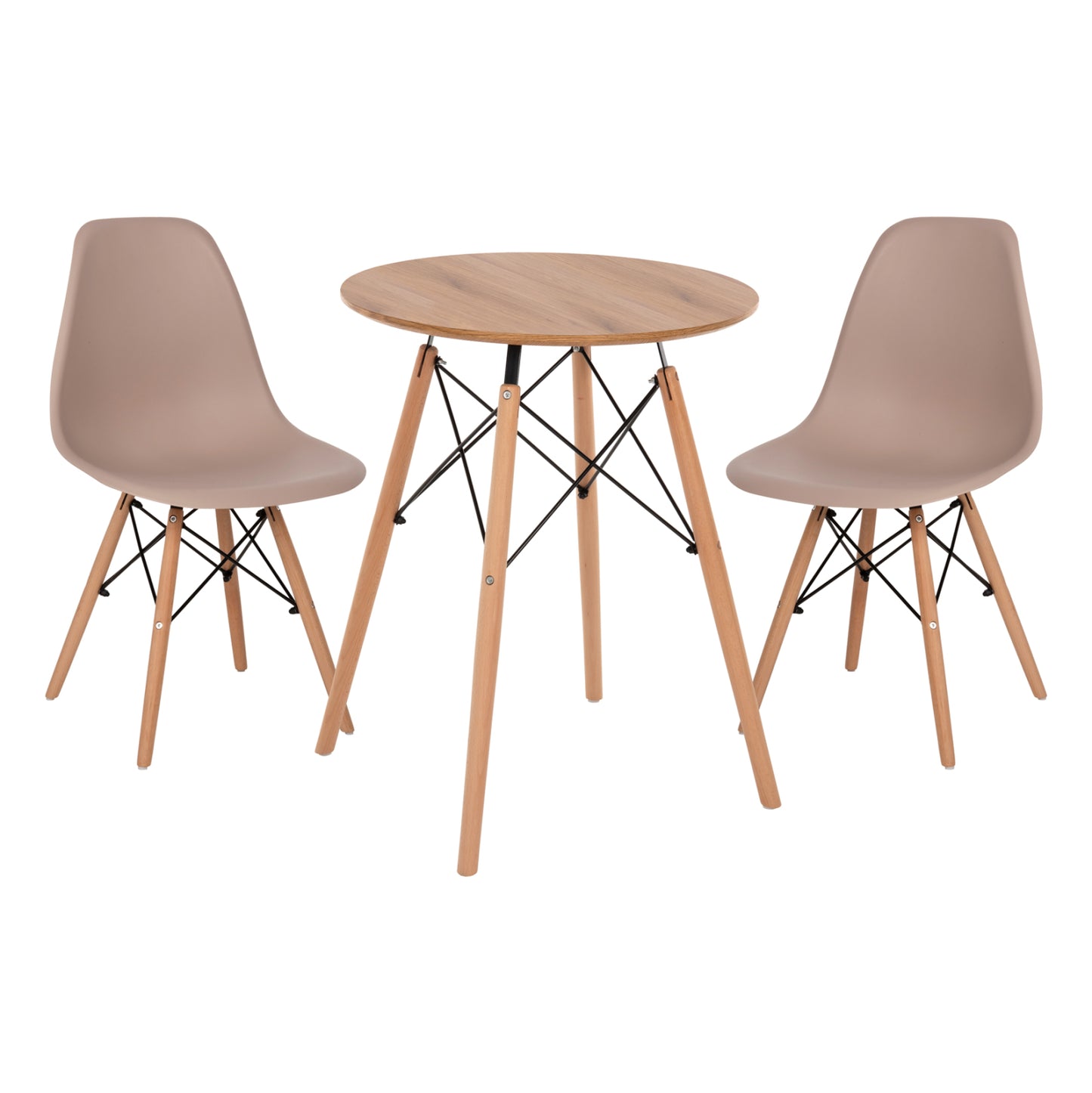 Dining Set 3pcs Twist Hm21370 Round Table Φ60 & 2 Dining Chairs In Cappuccino Color