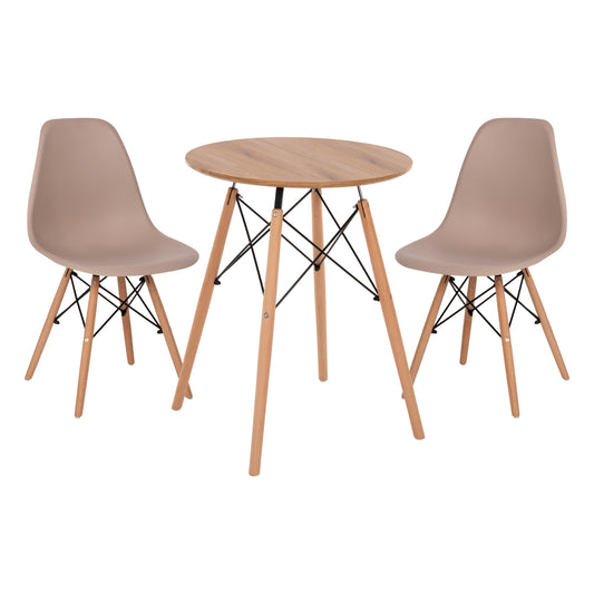 Dining Set 3pcs Twist Hm21370 Round Table Φ60 & 2 Dining Chairs In Cappuccino Color