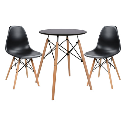 Dining Set 3pcs Twist Hm21371 Round Table Φ60 & 2 Dining Chairs In Black Color