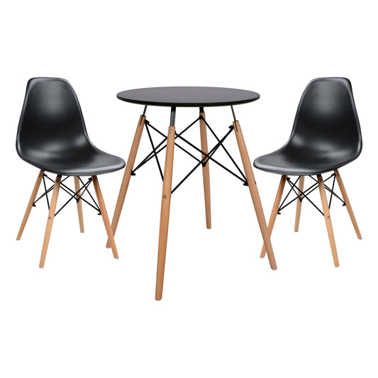 Dining Set 3pcs Twist Hm21371 Round Table Φ60 & 2 Dining Chairs In Black Color
