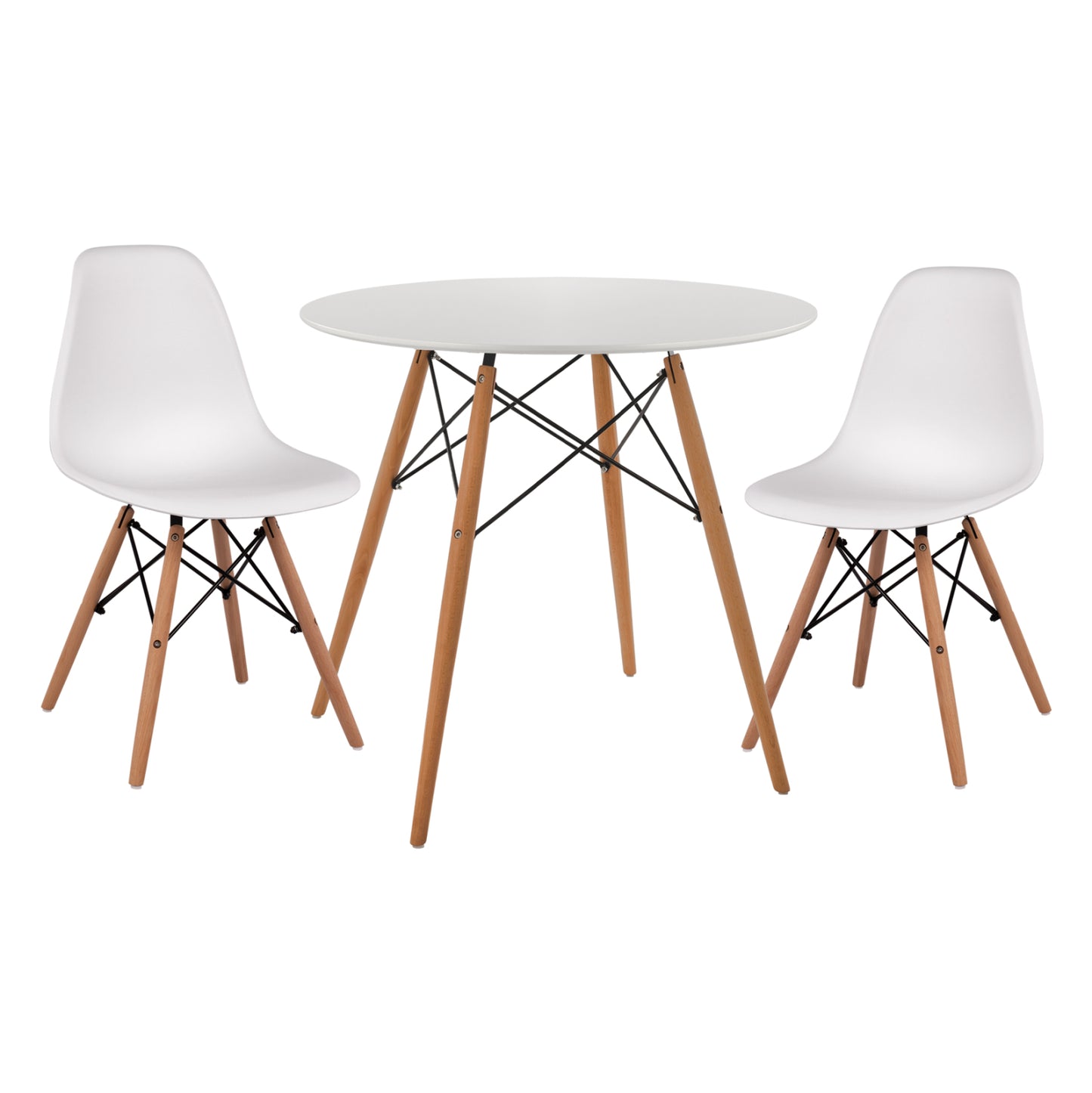 Dining Set 3pcs Twist Hm21372 Round Table Φ80 & 2 Dining Chairs In White Color