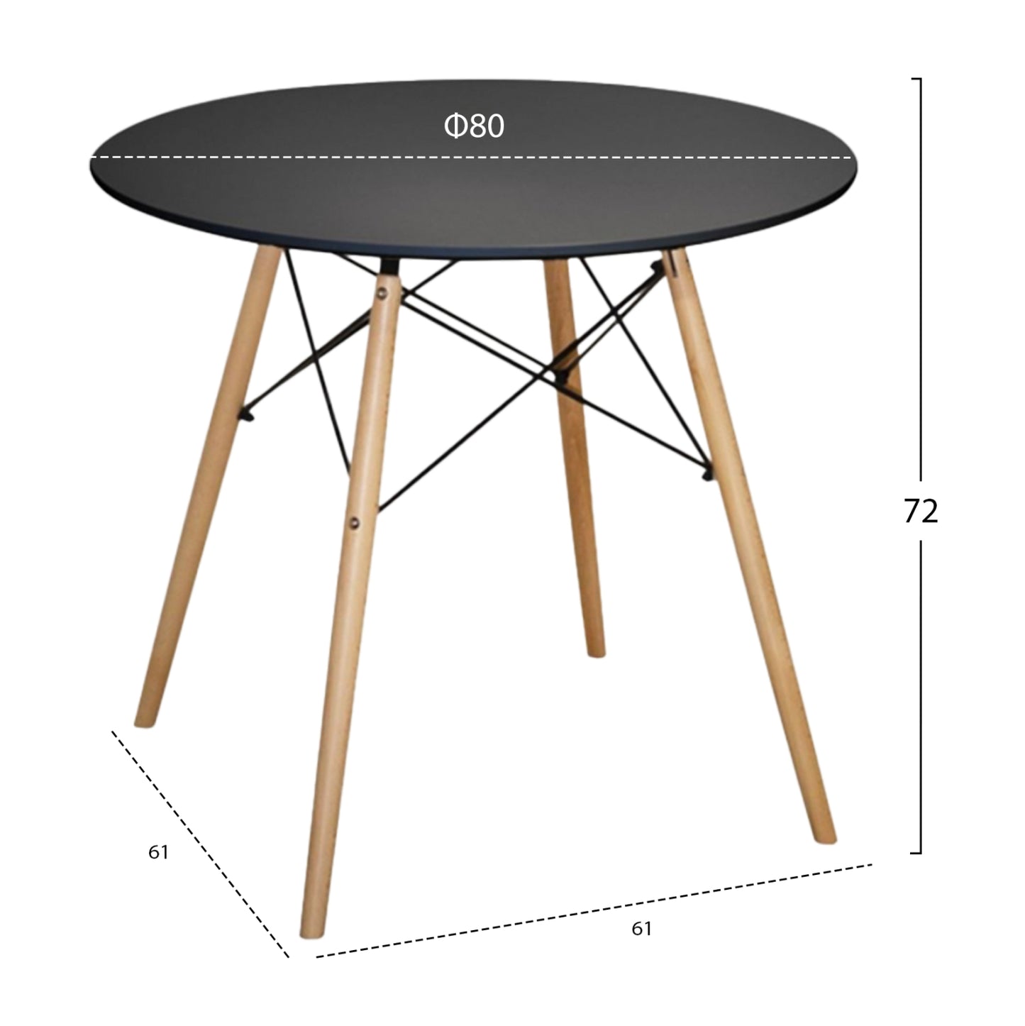 Dining Set 3pcs Twist Hm21373 Round Table Φ80 & 2 Dining Chairs In Black Color