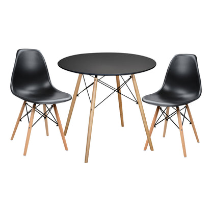 Dining Set 3pcs Twist Hm21373 Round Table Φ80 & 2 Dining Chairs In Black Color