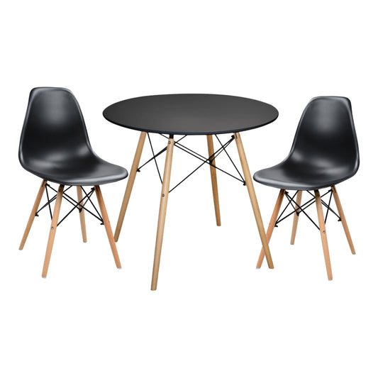 Dining Set 3pcs Twist Hm21373 Round Table Φ80 & 2 Dining Chairs In Black Color
