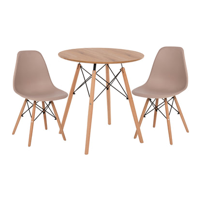 Dining Set 3pcs Twist Hm21374 Round Table Φ80 & 2 Dining Chairs In Cappuccino Color