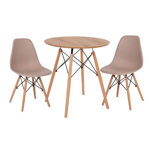 Dining Set 3pcs Twist Hm21374 Round Table Φ80 & 2 Dining Chairs In Cappuccino Color