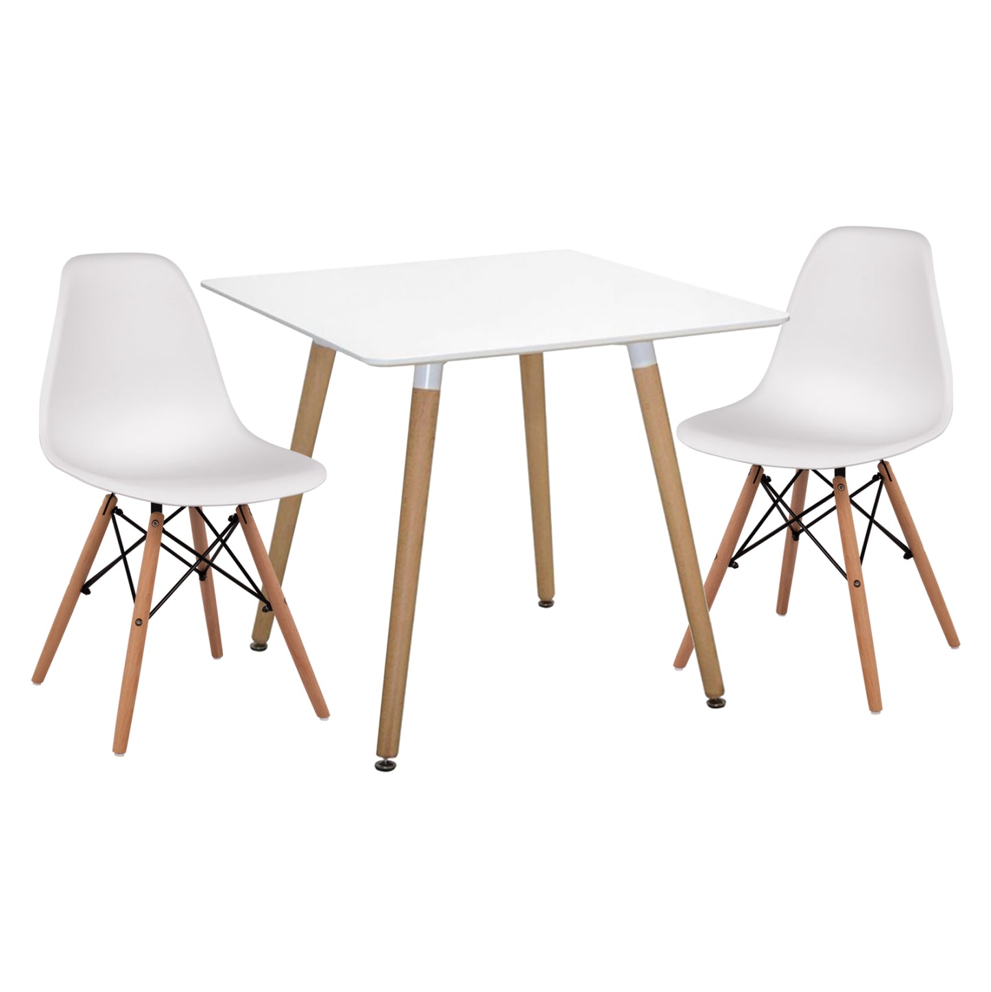 Dining Set 3pcs Twist Hm21377 Square Table & 2 Dining Chairs In White
