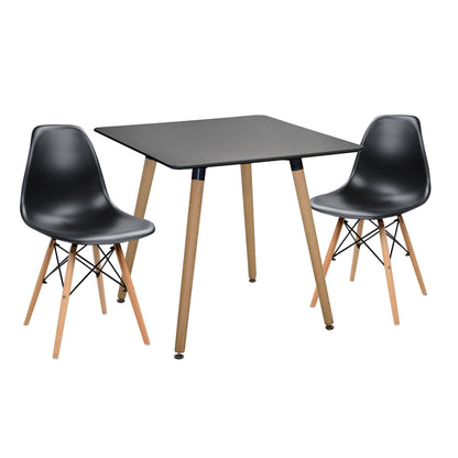 Dining Set 3pcs Twist Hm21378 Square Table & 2 Dining Chairs In Black