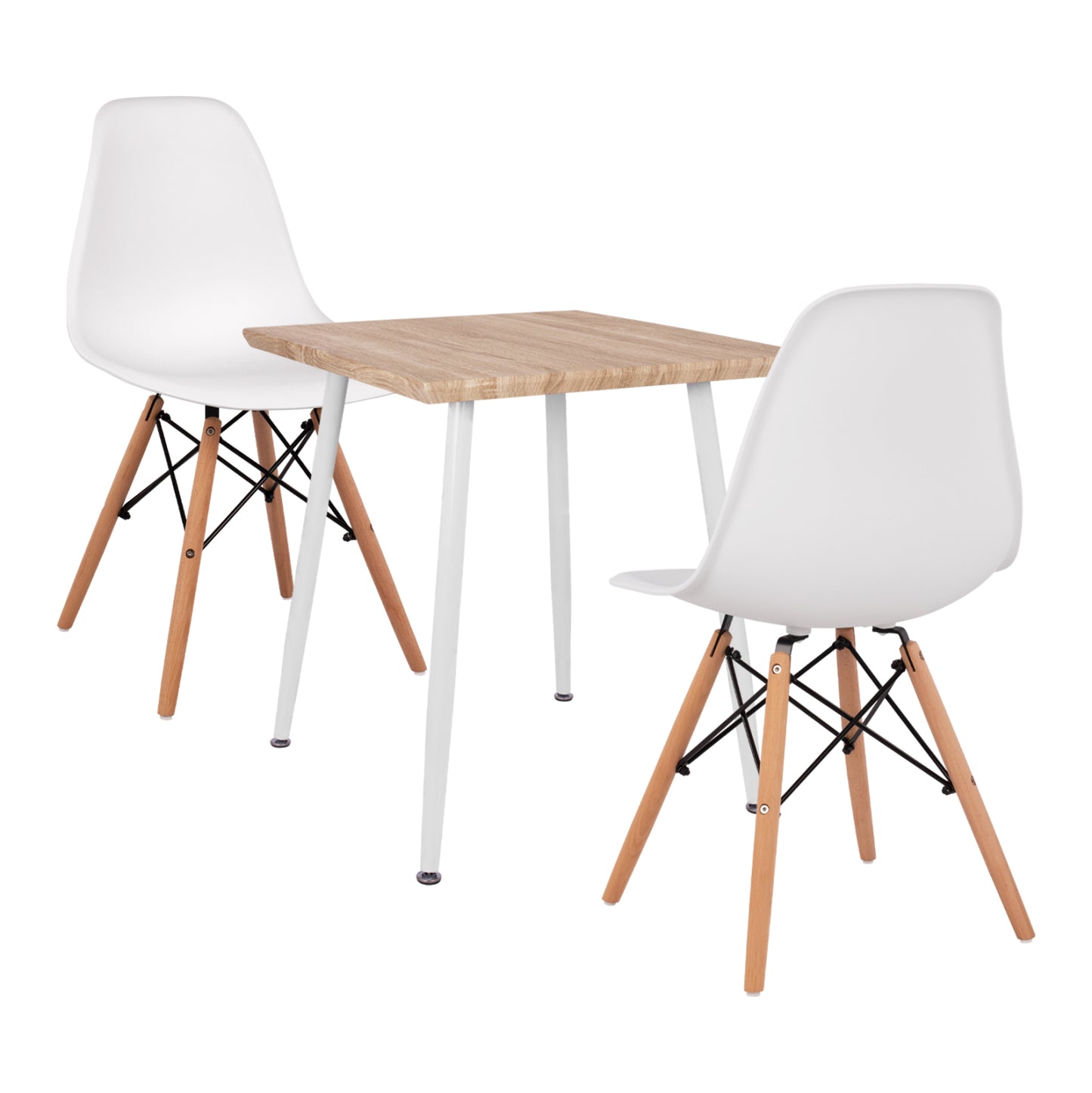 Dining Set 3pcs Paloma Hm21381 Square Table & 2 Dining Chairs In White