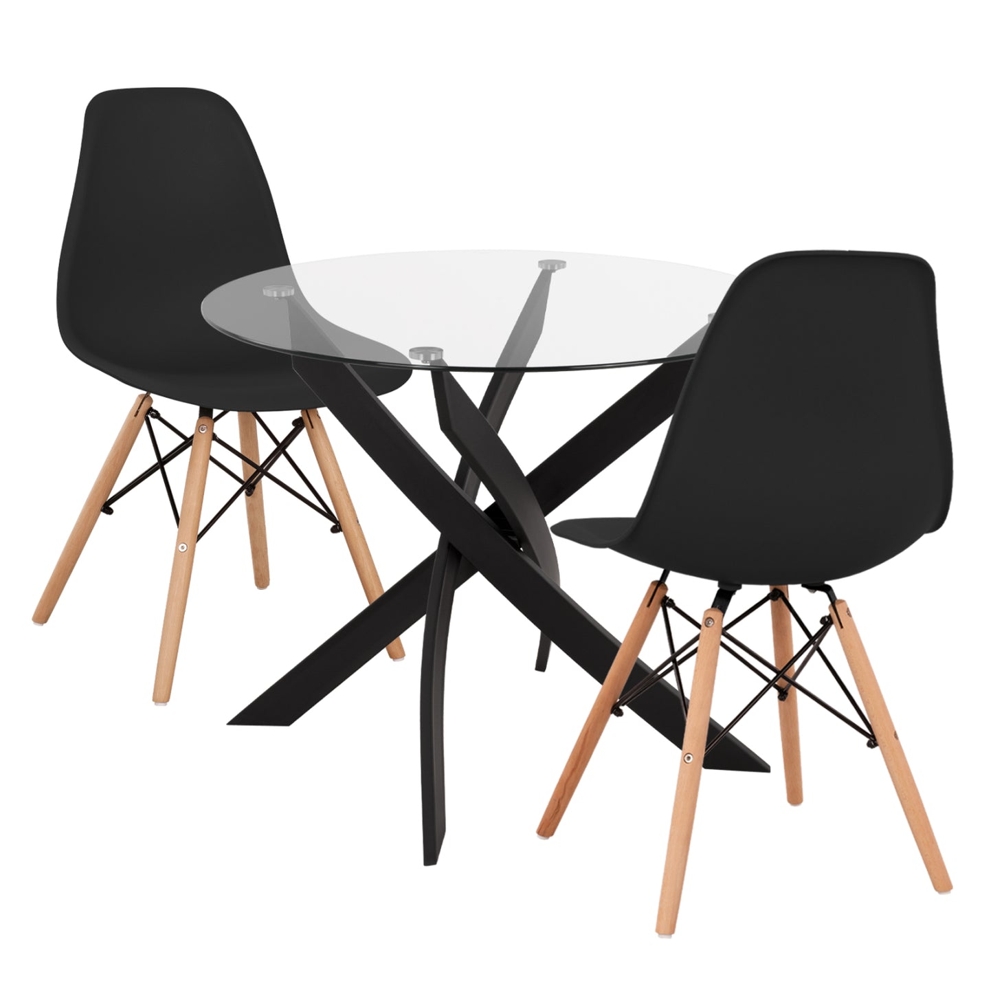 Dining Set 3pcs Jafaru Hm21382 Round Table & 2 Dining Chairs In Black