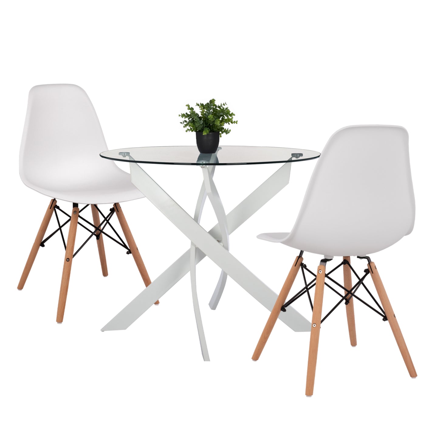 Dining Set 3pcs Jafaru Hm21383 Round Table & 2 Dining Chairs In White