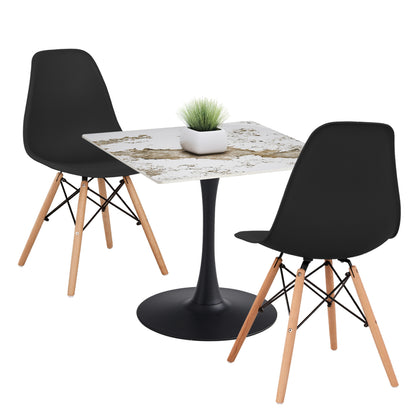Dining Set 3pcs Tetran Hm21385 Square Table & 2 Dining Chairs In Black