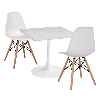 Dining Set 3pcs Tetran Hm21386 Square Table & 2 Dining Chairs In White