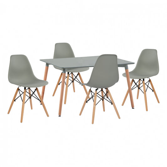 Set Dining Table 5 Pieces Table Minimal With Chair Twist Grey Hm10229.10 120x80x73 Cm