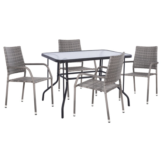 Outdoor Dining Set 5pcs Adam Hm10873.02 Metal & Wicker In Grey