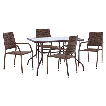 Outdoor Dining Set 5pcs Adam Hm10873.01 Metal & Wicker In Brown