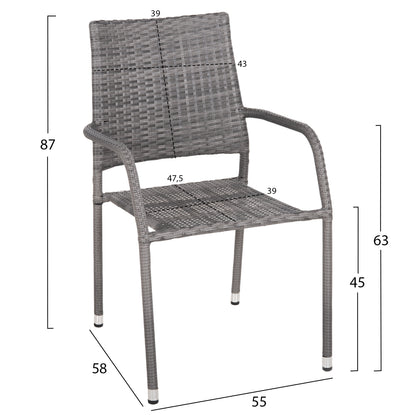 Outdoor Dining Set 5pcs Bruno Hm10874.02 Metal & Wicker In Grey