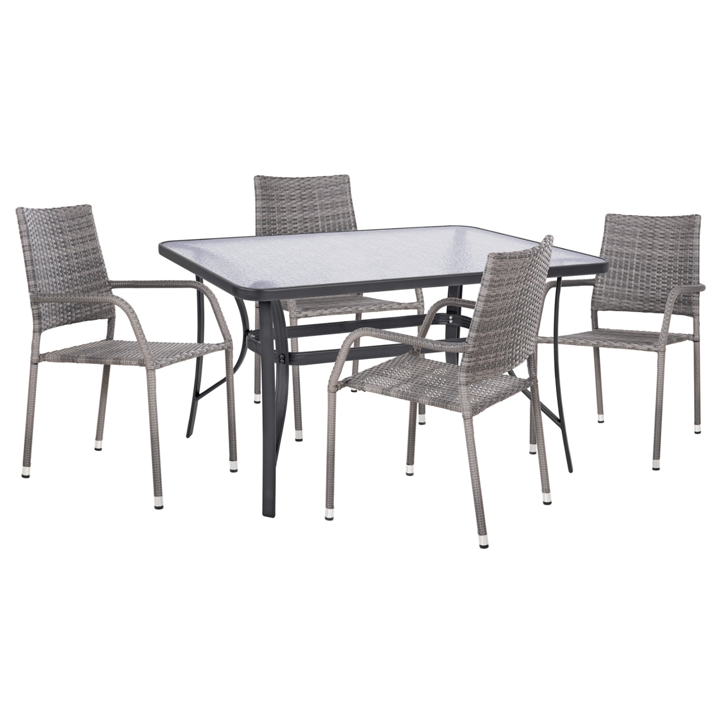 Outdoor Dining Set 5pcs Bruno Hm10874.02 Metal & Wicker In Grey