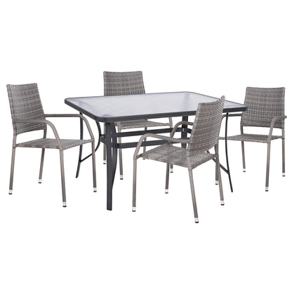 Outdoor Dining Set 5pcs Bruno Hm10874.02 Metal & Wicker In Grey