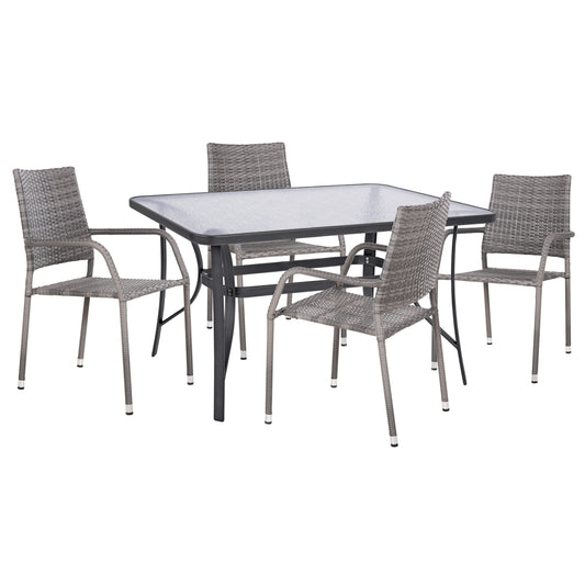 Outdoor Dining Set 5pcs Bruno Hm10874.02 Metal & Wicker In Grey