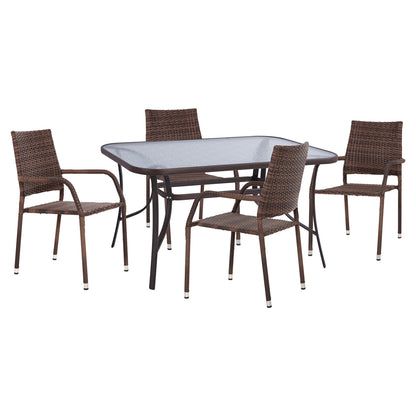 Outdoor Dining Set 5pcs Bruno Hm10874.01 Metal & Wicker In Brown
