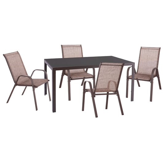 Outdoor 5-pcs Dining Set Leofer Hm21009 Dining Table & 4 Armchairs--brown