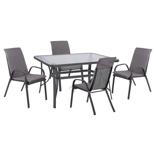 Outdoor Dining Set 5pcs Hm10569.01 Chairs With Cushion & Table 140x80cm. -grey