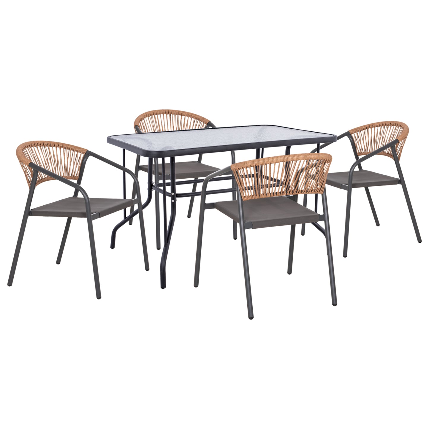 Outdoor Dining Set 5pcs Adam Hm10727.01 Metal Chairs & Table 110x60cm Grey