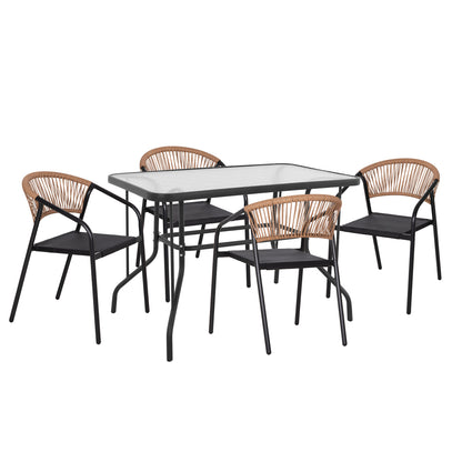 Outdoor Dining Set 5pcs Adam Hm10727.03 Metal Chairs & Table 110x60cm Black