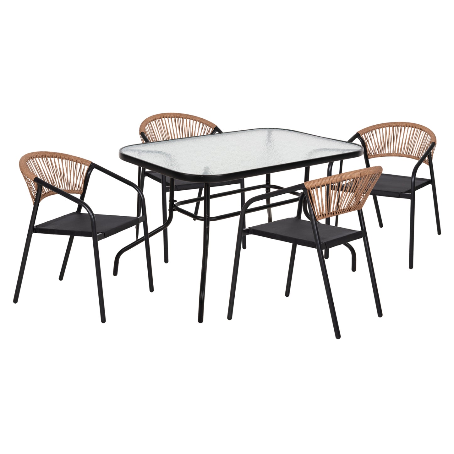 Outdoor Dining Set 5pcs Adam Hm10859.03 Metal Chairs & Table 120x70cm Black