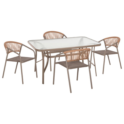 Outdoor Dining Set 5pcs Bruno Hm10860.04 Metal Chairs & Table 140x80cm Champagne Color