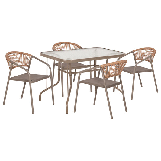 Outdoor Dining Set 5pcs Adam Hm10727.04 Metal Chairs & Table 110x60cm Champagne