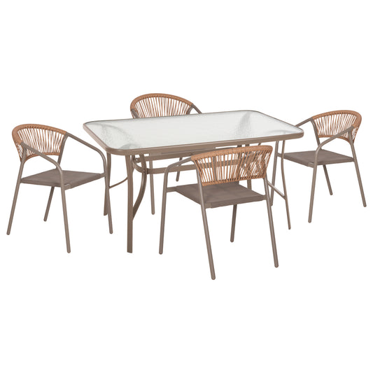 Outdoor Dining Set 5pcs Bruno Hm10860.04 Metal Chairs & Table 140x80cm Champagne Color