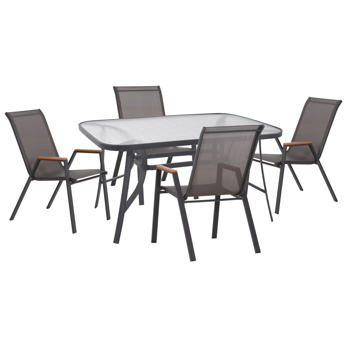 Outdoor Dining Set 5pcs Beck Hm10729.01 Metal Chairs & Table 140x80cm Grey