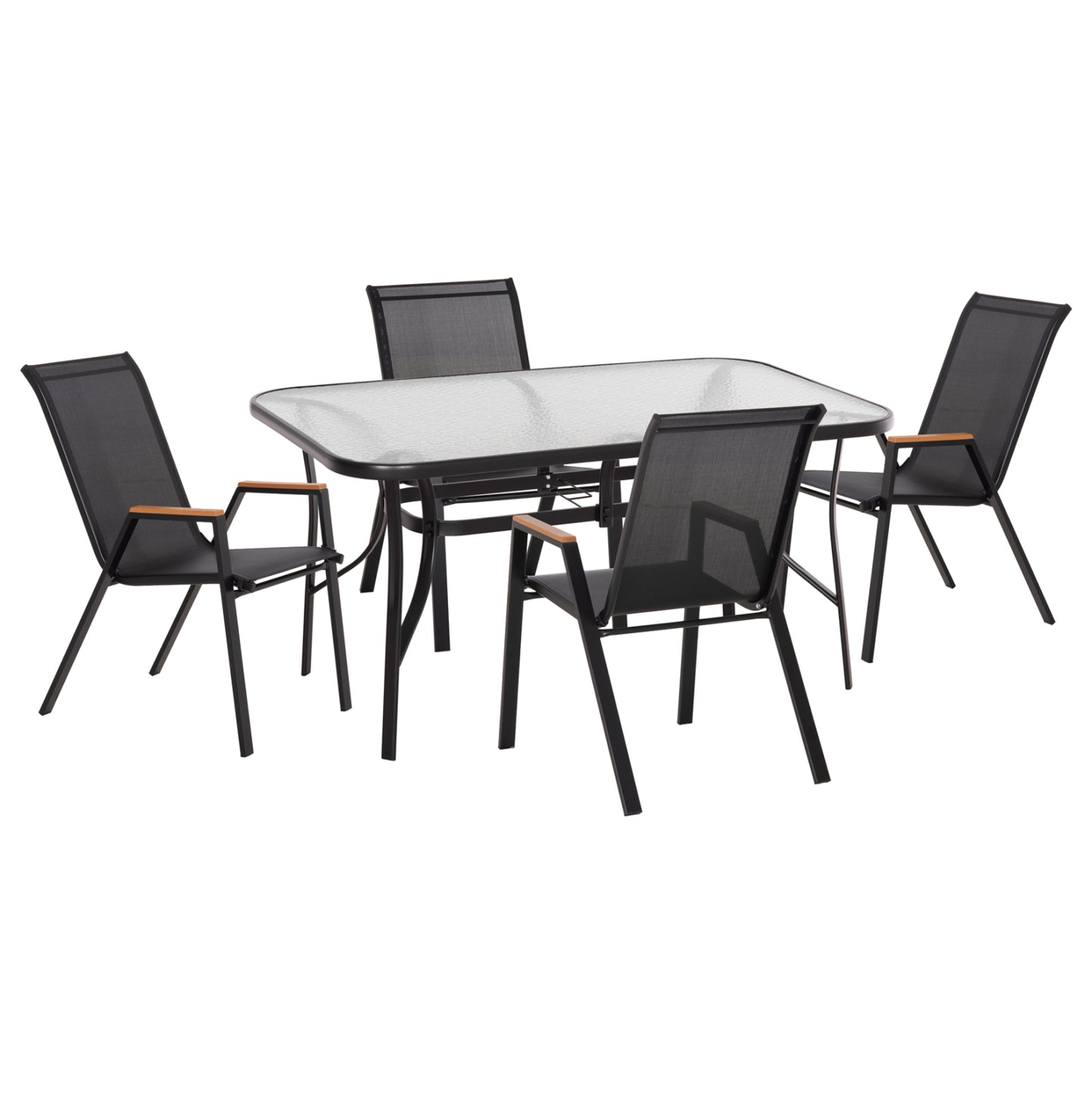 Outdoor Dining Set 5pcs Bruno Hm10729.03 Metal Chairs & Table 150x90cm Black