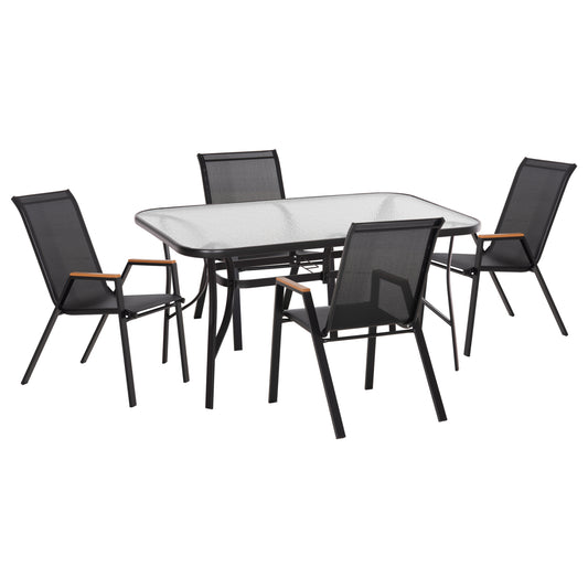 Outdoor Dining Set 5pcs Bruno Hm10729.03 Metal Chairs & Table 150x90cm Black