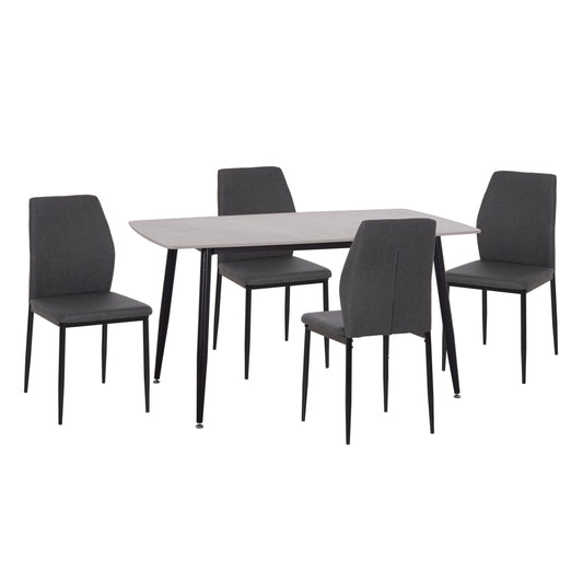 Dining Set 5pcs Raven Hm10743 Ceramic Top Grey Marble--grey Fabric