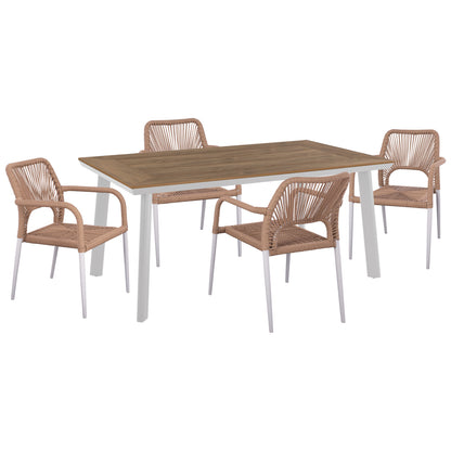 Outdoor Dining Set 5pcs Taber Hm10824.01 Aluminum In White--polywood--p.e.rope In Beige