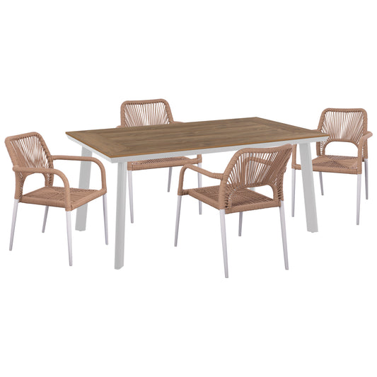 Outdoor Dining Set 5pcs Taber Hm10824.01 Aluminum In White--polywood--p.e.rope In Beige