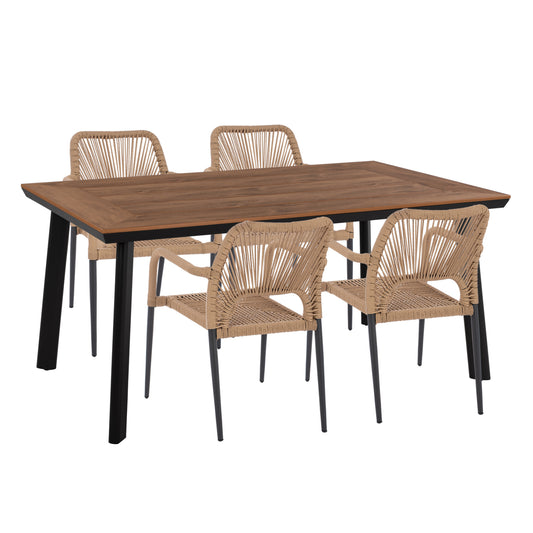 Outdoor Dining Set 5pcs Taber Hm10824.02 Aluminum In Dark Grey--polywood--p.e.rope In Beige