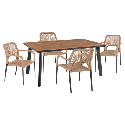 Outdoor Dining Set 5pcs Taber Hm10824.02 Aluminum In Dark Grey--polywood--p.e.rope In Beige