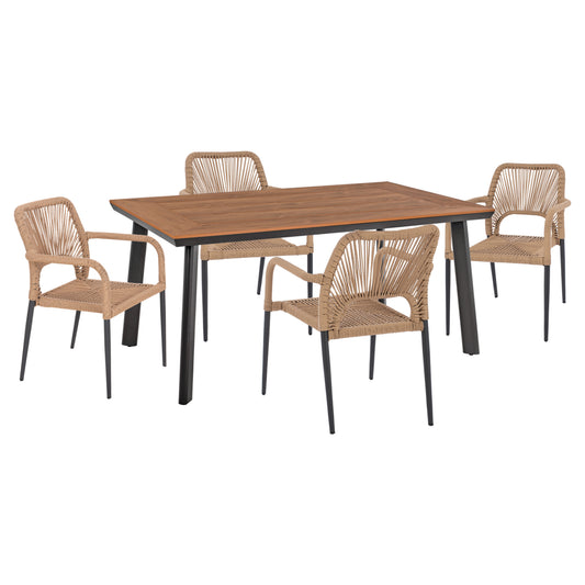 Outdoor Dining Set 5pcs Taber Hm10824.02 Aluminum In Dark Grey--polywood--p.e.rope In Beige