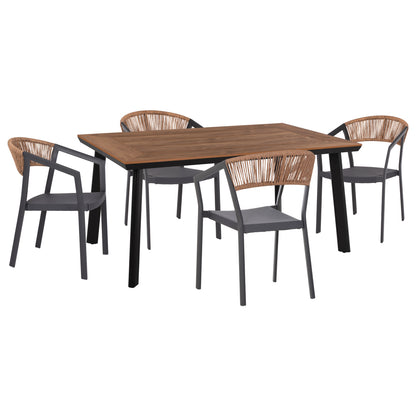 Outdoor Dining Set 5pcs Danat Hm10832.01 Aluminum Chairs & Table--polywood--grey