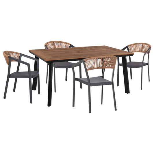 Outdoor Dining Set 5pcs Danat Hm10832.01 Aluminum Chairs & Table--polywood--grey