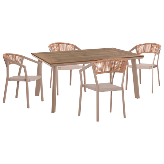 Outdoor Dining Set 5pcs Danat Hm10832.03 Aluminum Chairs & Table--polywood--champagne