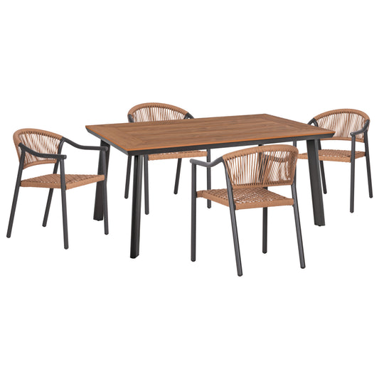Outdoor Dining Set 5pcs Kerly Hm10833.10 Dark Grey Aluminum--polywood--p.e.rattan Beige