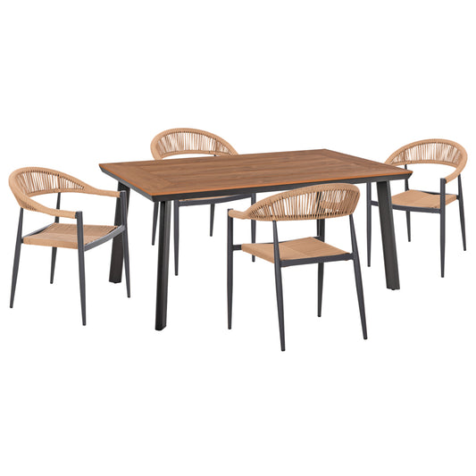 Outdoor Dining Set 5pcs Taber Hm10834.02 Dark Grey Aluminum--polywood--p.e.rattan Beige