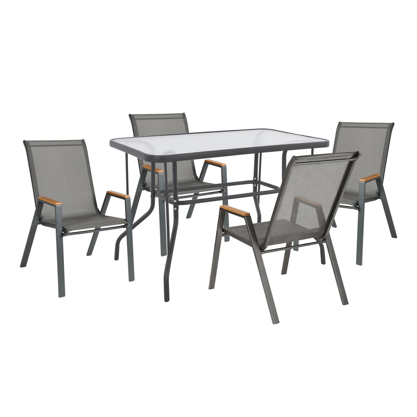 Outdoor Dining Set 5pcs Leone Hm10835.01 Metal Chairs & Table 110x60cm Grey